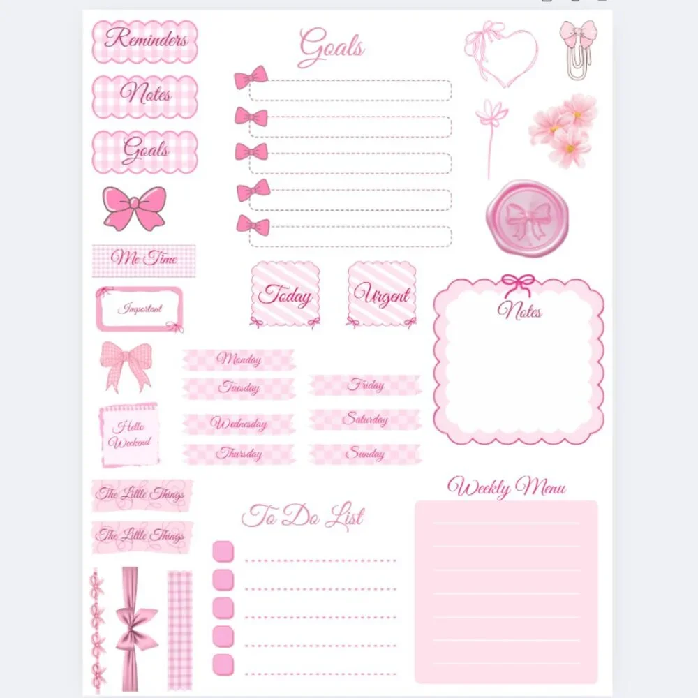 Handmade Aesthetic Planner, Journal, Calendar Stickers, organize, pink, bows